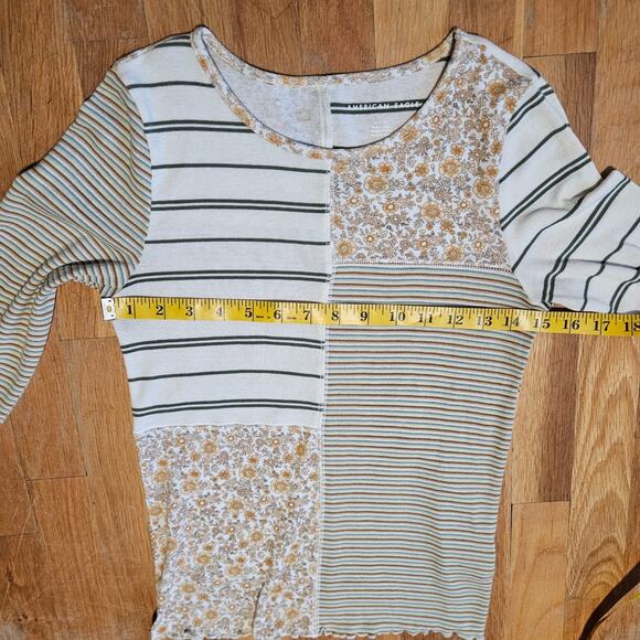 American Eagle Patchwork Floral & Stripe Long Sleeve Top Small - Picture 5 of 11